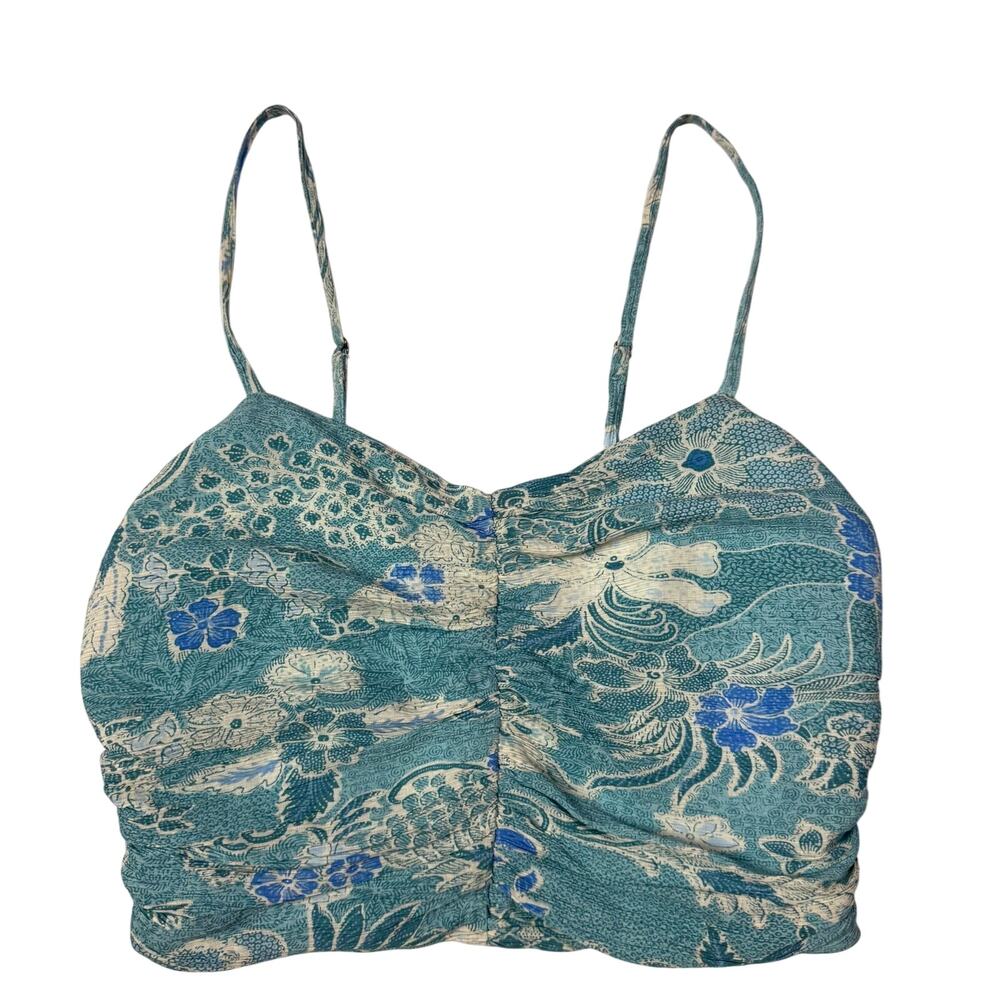 Abercrombie & Fitch Womens Sm Blue Floral Ruched Floral Crop Top, Corset Style‎